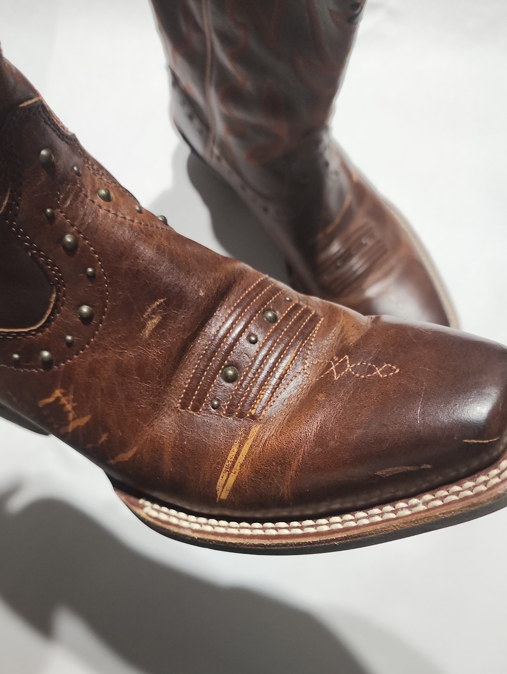 Ariat Brown Leather Western Heeled Boots with Black Stitch Accents - Picture 6 of 11